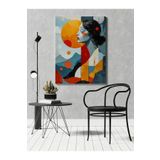 rugs modern Kanvas Tablo Çok Renkli Güneş ve Dağ Manzarası Soyut Kadın Portre Desen, 70 x 100