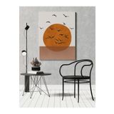 rugs modern Kanvas Tablo Turuncu Bej Ton Soyut Güneş ve Kuş Desen, 70 x 100