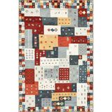 rugs modern Kareli Gri Karışık Renkli Geometrik Desenli Dekoratif Halı miravip873, 100 x 250