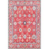 rugs modern Kırmızı Bordürlü Floral Geleneksel Temalı Desenli Dokuma Taban Halı ve Yıkanabilir Halı aloha68, 140 x 200