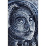 rugs modern Koyu Mavi Temalı Soyut Kadın Portre Desenli Modern Dekoratif Halı 3543, 80 x 200