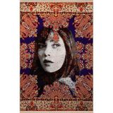 rugs modern Lacivert Kırmızı Temalı Etnik Motifli Soyut Kadın Portre Desenli Modern Dekoratif Halı 2490, 80 x 200