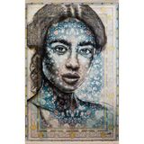 rugs modern Mavi Bej Temalı Soyut Kadın Portre Desenli Kreatif Modern Dekoratif Halı 2509, 80 x 200