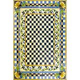 rugs modern Mavi Bordürlü Geometrik Kareli Temalı Dokuma Taban Ve Yıkanabilir Halı Myth30, 100 x 100