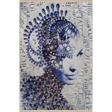 rugs modern Mavi Gri Temalı Sürrealist Tasarım Soyut Kadın Portre Desenli Kreatif Modern Dekoratif Halı 2499, 150 x 300