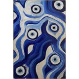 rugs modern Mavi Temalı Nazar Boncuğu ve Soyut Dalgalı Desenli Kreatif Modern Dekoratif Halı 2643, 140 x 200