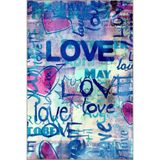 rugs modern Mavi Tonlar Retro Tasarım Love Yazılı ve Kalp Desenli Modern Dekoratif Halı 4953, 155 x 230