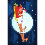 rugs modern Mavi Yılbaşı Temalı Noel Baba ve Geyik Desenli Kreatif Modern Dekoratif Halı 2230, 80 x 200