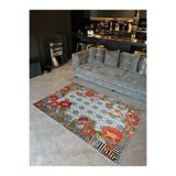 rugs modern Mira 1038 Mavi Gelincik Temalı Dokuma Taban Halı, 100 x 150