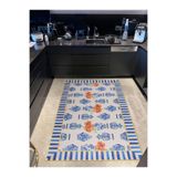 rugs modern Mira 1133 Mavi Beyaz Çizgili Vazo Blue Blanc Temalı Dokuma Taban Halı, 80 x 150