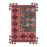 rugs modern Mira 1146 Vişne Çürüğü Bordo Ve Mavi Renk Etnik Çiçek Tema Saçaklı Dokuma Taban Halı, 80 x 300