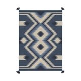 rugs modern Mira 1179 Mavi Lacivert Ikat Etnik Desenli Püsküllü Dokuma Taban Halı, 150 x 300