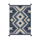 rugs modern Mira 1179 Mavi Lacivert Ikat Etnik Desenli Püsküllü Dokuma Taban Halı, 80 x 150