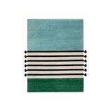 rugs modern Mira 1189 Mavi Yeşil Çizgili Kenarları Püsküllü Dokuma Taban Halı, 155 x 230