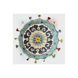 rugs modern Mira Turkuaz Çok Renkli Püsküllü Etnik Desenli Yuvarlak Halı, 100 x 100