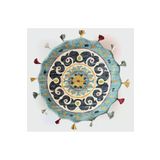rugs modern Mira Turkuaz Çok Renkli Püsküllü Etnik Desenli Yuvarlak Halı, 150 x 150