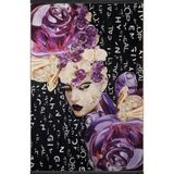 rugs modern Mor Siyah Temalı Soyut Kadın Portre ve Gül Desenli Modern Dekoratif Halı 2500, 80 x 150