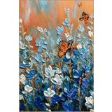 rugs modern Pastel Mavi Turuncu Temalı Çimen Çiçek ve Kelebek Desenli Modern Dekoratif Halı 5087, 150 x 300