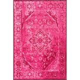rugs modern Pembe Geleneksel Çiçekli Bordürlü Temalı Desenli Dokuma Taban Halı Ve Yıkanabilir Halı Aloha192, 100 x 100