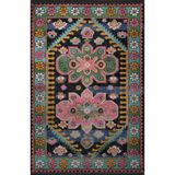 rugs modern Pembe Mavi Temalı Geleneksel Motif Çiçek Desenli Saçaklı Vintage Dekoratif Halı 3038, 140 x 200