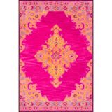 rugs modern Pembe Sarı Geleneksel Çiçekli Bordürlü Temalı Desenli Dokuma Taban Halı ve Yıkanabilir Halı aloha193, 75 x 200
