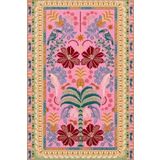 rugs modern Pembe Temalı Çok Renkli Motifli Çiçek ve Kuş Desenli Vintage Dekoratif Halı 5082, 100 x 200
