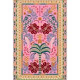 rugs modern Pembe Temalı Çok Renkli Motifli Çiçek ve Kuş Desenli Vintage Dekoratif Halı 5082, 100 x 300