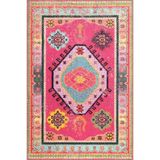 rugs modern Pembe Temalı Çok Renkli Motifli Etnik Desenli Vintage Dekoratif Halı 3594, 75 x 150