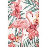 rugs modern Pembe Yeşil Temalı Çiçek ve Flamingo Desenli Kreatif Modern Dekoratif Halı 3870, 100 x 250