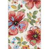 rugs modern Pembe Yeşil Temalı Yaprak ve Çiçek Desenli Modern Dekoratif Halı 3857, 75 x 200
