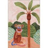rugs modern Pudra Yeşil Temalı Ağaç ve Maymun Desenli Modern Dekoratif Halı 3589, 140 x 200