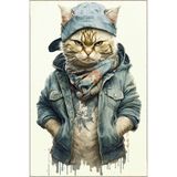 rugs modern Retro Sürrealist Kedi Desenli Kreatif Modern Dekoratif Halı 2033, 80 x 240