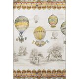 rugs modern Sarı Bej Ton Doğa Temalı Uçan Balon Ağaç Süvari Desenli Dekoratif Halı 2187, 80 x 300