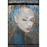 rugs modern Sarı Mavi Temalı Motifli Soyut Kadın Portre Desenli Modern Dekoratif Halı 2524, 100 x 200