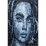 rugs modern Siyah Mavi Temalı Soyut Kadın Portre Desenli Modern Dekoratif Halı 3556, 100 x 100