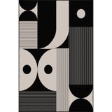 rugs modern Siyah Modern Yuvarlak Temalı Desenli Dekoratif ve Yıkanabilir Halı miravip9309, 75 x 150