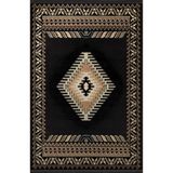 rugs modern Siyah Temalı Etnik Geleneksel Motif Desenli Saçaklı Vintage Dekoratif Halı 3072, 140 x 200