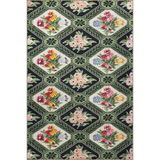 rugs modern Siyah Yeşil Temalı Etnik Motifli Çiçek Desenli Vintage Dekoratif Halı 3319, 140 x 200