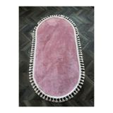 rugs modern Smoth Oval Pembe Leke Tutmaz Yıkanabilir Kaymaz Taban Saçaklı Püsküllü Peluş Halı, 80 x 150