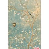rugs modern Su Mavisi ve Bej Temalı Ağaç Dalı Çiçek ve Kuş Figürü Desenli Modern Dekoratif Halı 4853, 100 x 300