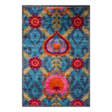 rugs modern Suzani İkat Desen Fuşya Turuncu Mavi Desenli Dekoratif Halı 1719, 150 x 300