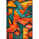 rugs modern Turuncu Mavi Temalı Geometrik Desenli Saçaklı Modern Dekoratif Halı 4647, 120 x 120