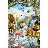 rugs modern Vahşi Orman Temalı Goblen Tasarım Fil ve Gergedan Desenli Vintage Dekoratif Halı 3548, 140 x 200