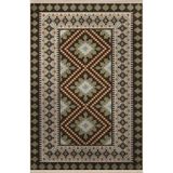 rugs modern Yeşil Kahve Temalı Geleneksel Motif Desenli Saçaklı Vintage Dekoratif Halı 3095, 140 x 200