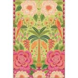 rugs modern Yeşil Pembe Temalı Papağan Ağaç ve Gül Desenli Vintage Dekoratif Halı 5090, 100 x 150