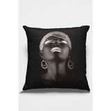 RugViva Dekoratif Çift Taraf Arap Kızı Kırlent Yastık Kılıfı Tay Tüyü Dokuma Premium Kumaş 43 x 43 cm KRL451 - Siyah
