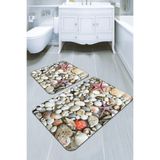 Rugviva Dijital Banyo Halısı Klozet Takımı 2'Li Paspas Seti Bs207 60X90Cm + 60X60Cm, Bej, Tek Ebat