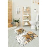 Rugviva Dijital Banyo Halısı Klozet Takımı 2'Li Paspas Seti Bs209 60X90Cm + 60X60Cm, Bej, Tek Ebat