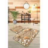 Rugviva Dijital Banyo Halısı Klozet Takımı 2'Li Paspas Seti Bs213 60X90Cm + 60X60Cm, Bej, Tek Ebat