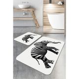 Rugviva Dijital Banyo Halısı Klozet Takımı 2'Li Paspas Seti Bs223 60X90Cm + 60X60Cm, Siyah, Tek Ebat